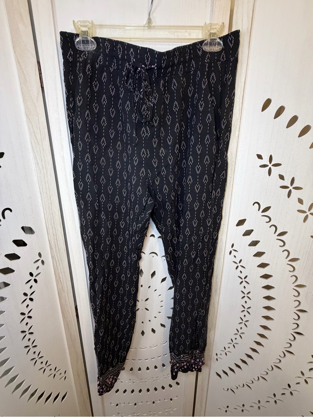 Black Boho Pants with Pink Print